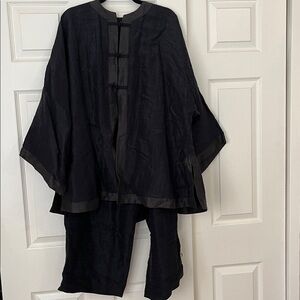 Eskandar Linen & Silk Black and Dark Brown Jacket & Trouser Set
